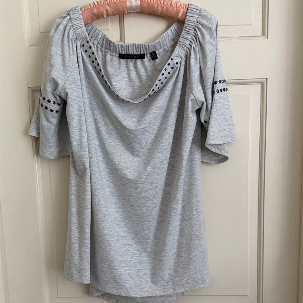 Cyrus Light Gray Studded Blouse